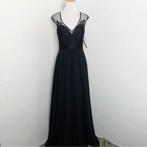 New Hayley Paige A-Line Gown Black Lace Dress Size 4 Prom Gothic Fairy Dress